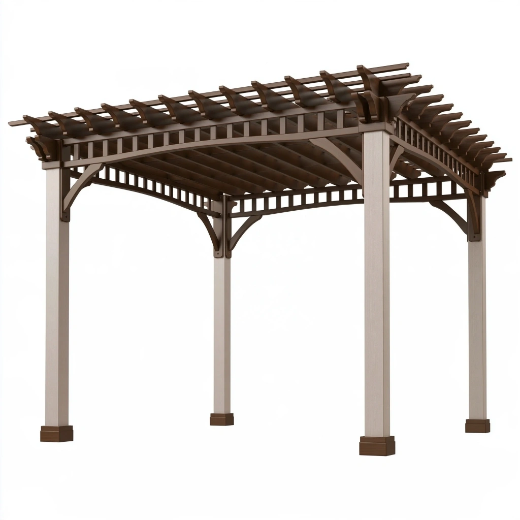 Pergola ogrodowa 360 x 360 x 250 cm drewniana brązowo-beżowa - ażurowe zadaszenie