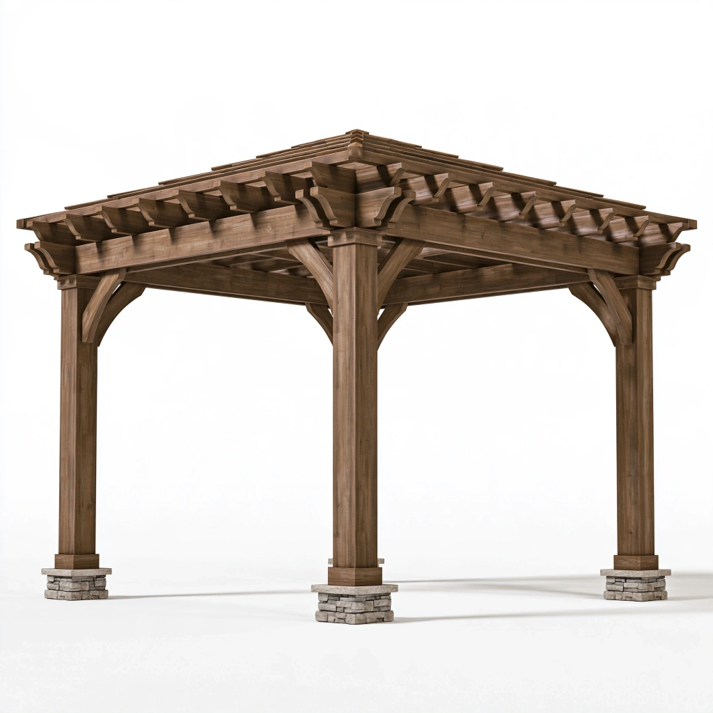 Pergola ogrodowa 300 x 300 x 250 cm z drewna brązowa z ażurowym dachem