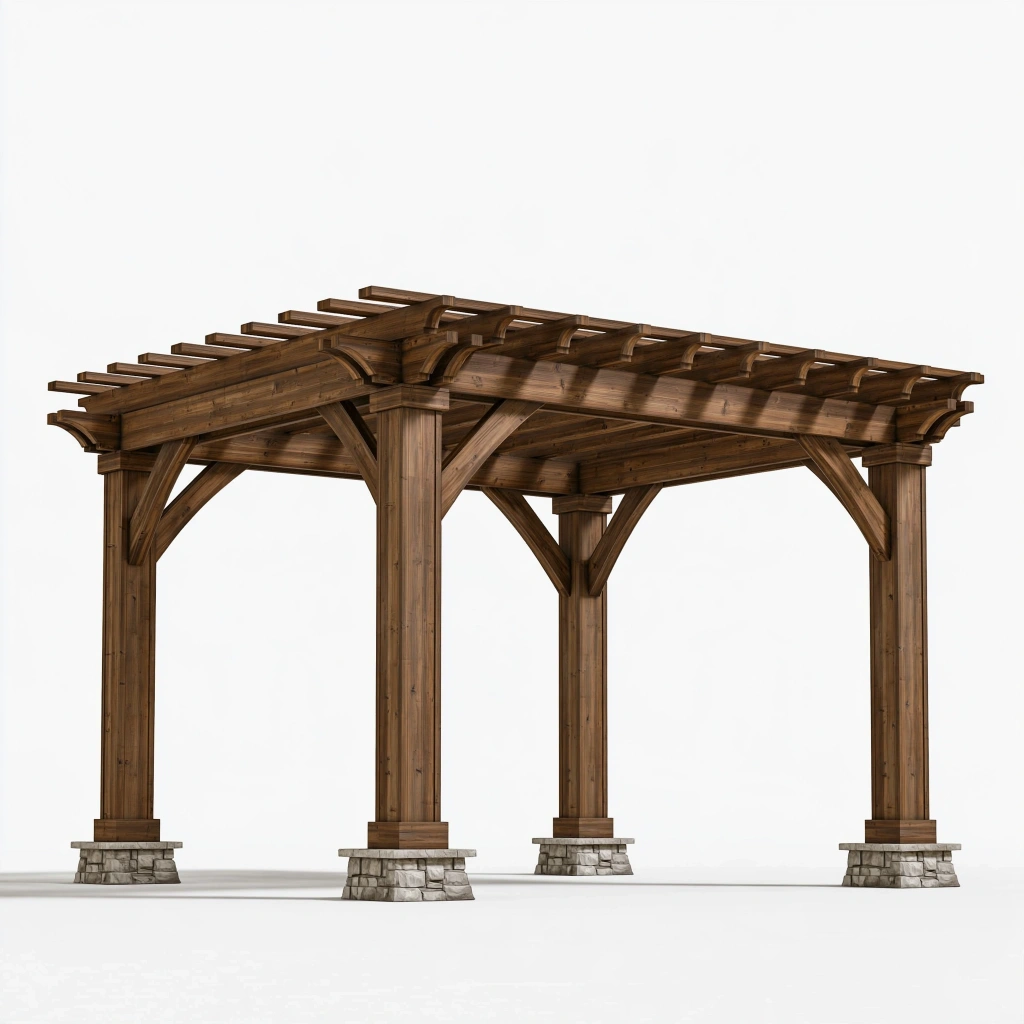 Pergola ogrodowa 400 x 300 x 270 cm z drewna brązowa z ażurowym dachem w stylu rustykalnym