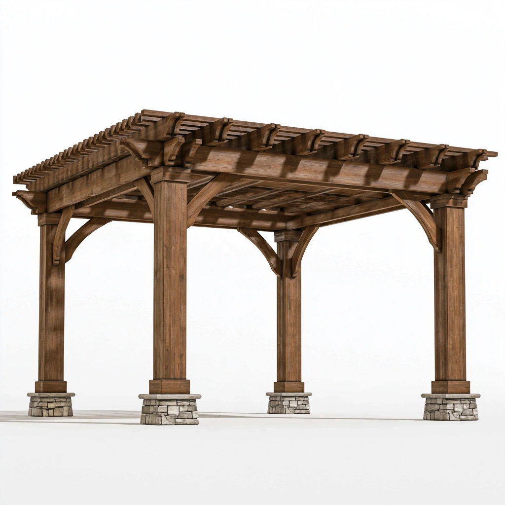 Pergola ogrodowa 400 x 300 x 250 cm drewniana brązowa z ażurowym dachem