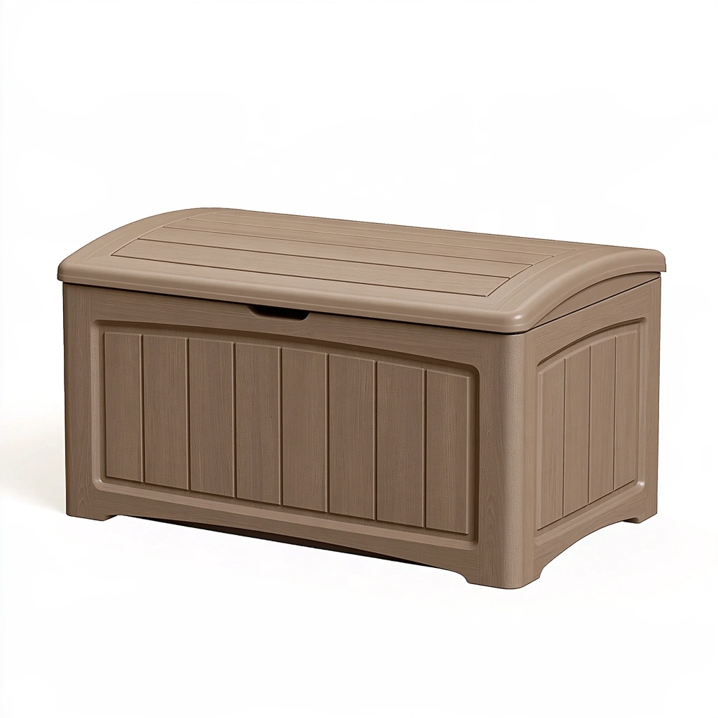 Skrzynia ogrodowa 120 x 56 x 60 cm z tworzywa sztucznego taupe z pokrywą