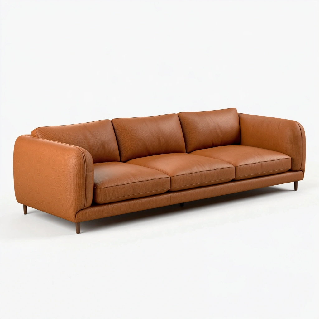 Sofa trzyosobowa 230 x 90 x 85 cm z tapicerką syntetyczną koniakowa nowoczesna do salonu