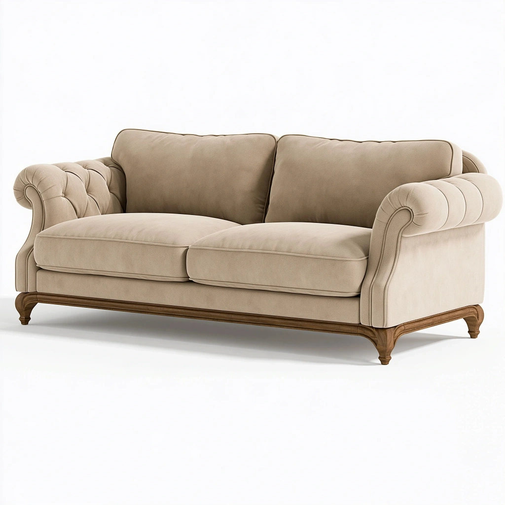 Sofa 2-osobowa 210 x 95 x 88 cm beżowa tapicerowana z drewnianą podstawą w stylu klasycznym