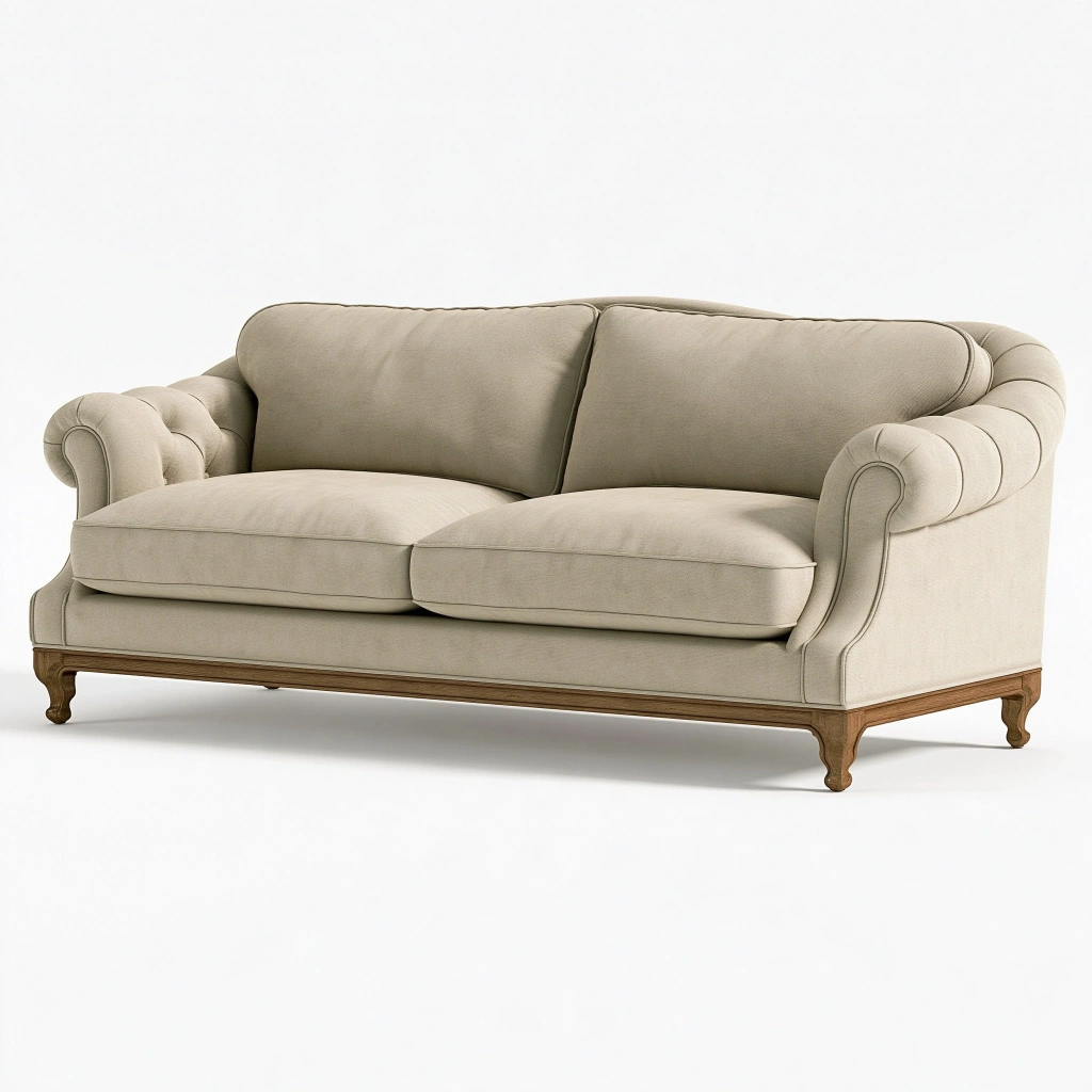 Sofa dwuosobowa 180 cm beżowa z tapicerką tekstylną w stylu klasycznym