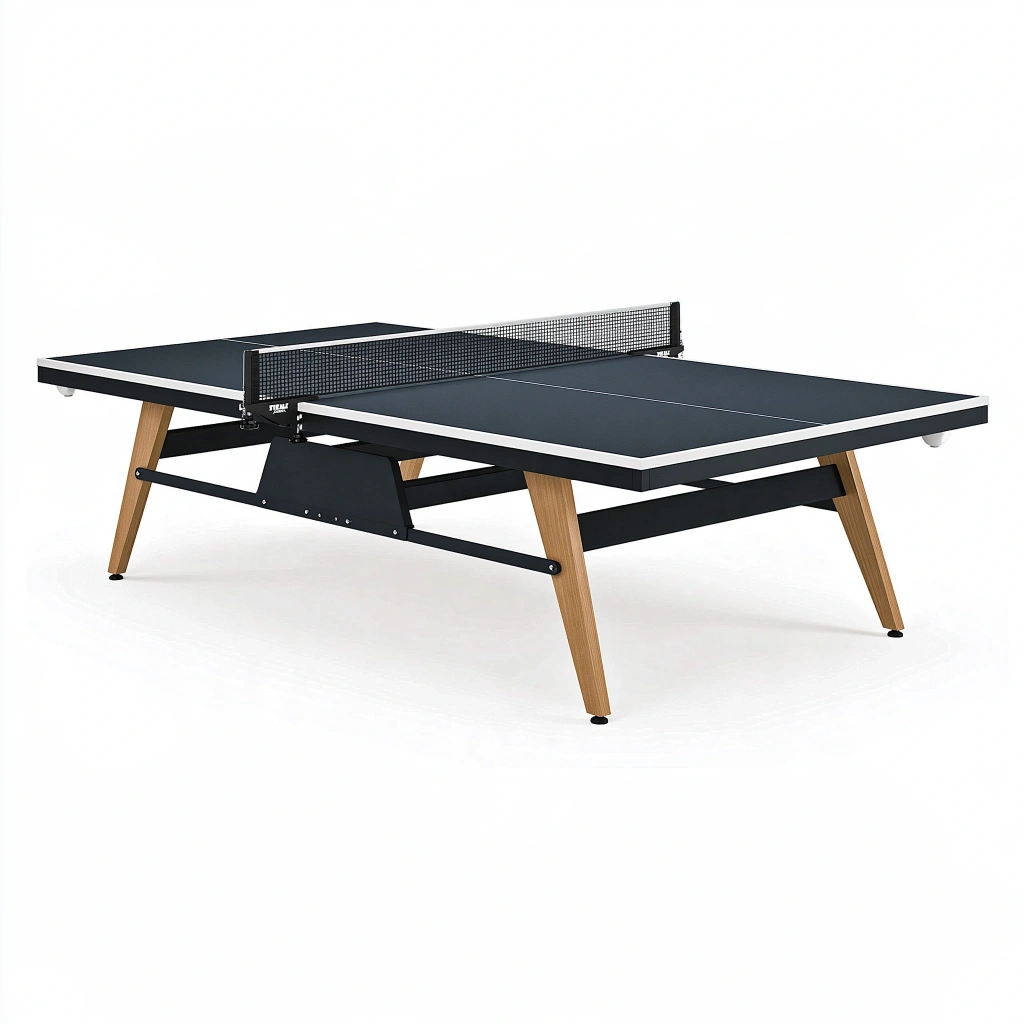 Stół do tenisa stołowego 274 x 152.5 x 76 cm MDF czarny z drewnianymi nogami do wnętrz