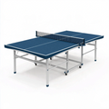Stół do tenisa stołowego 274 x 152.5 x 76 cm niebieski z metalową ramą składany na kółkach