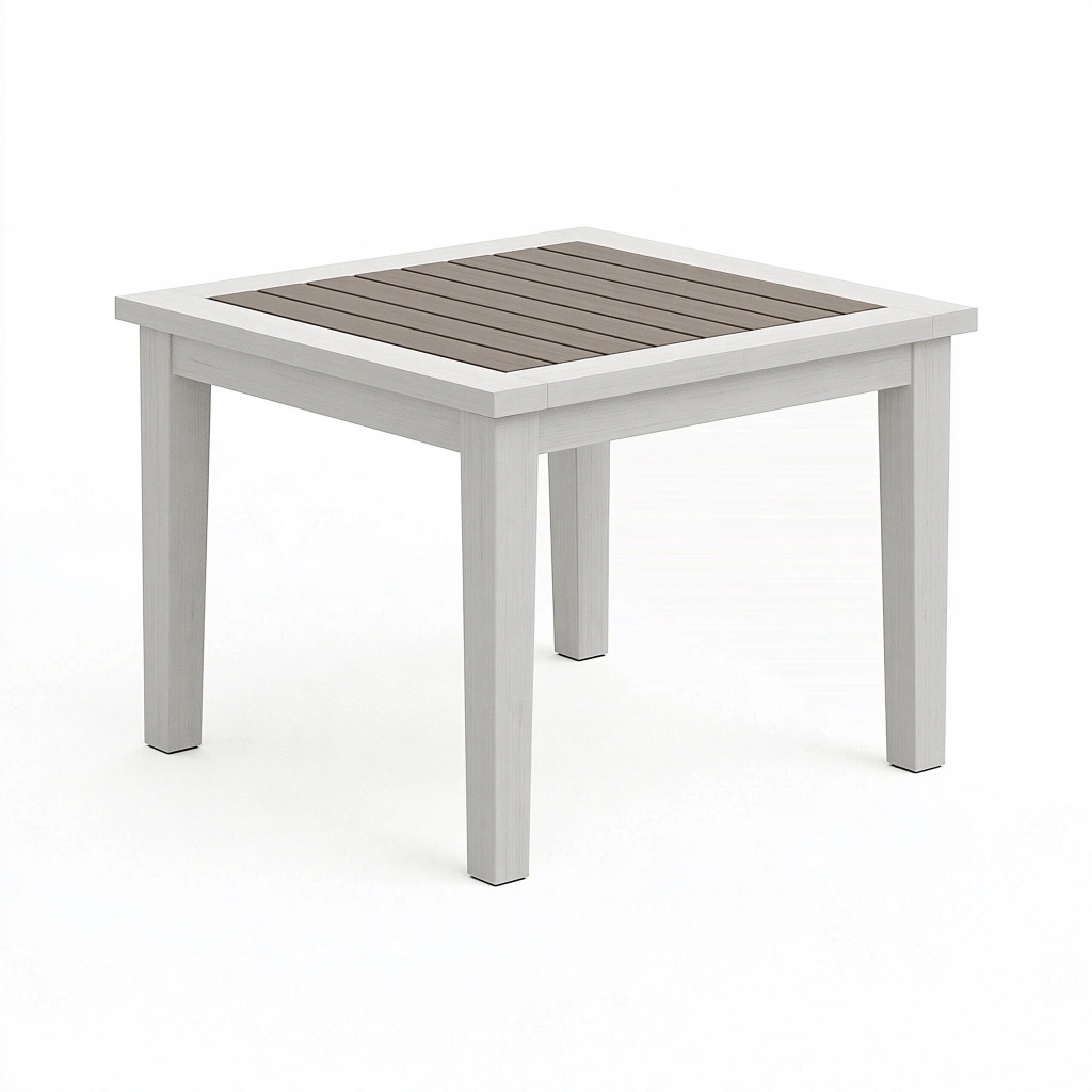 Stół ogrodowy 90 x 90 x 75 cm aluminiowy biało-szary z listwowym blatem