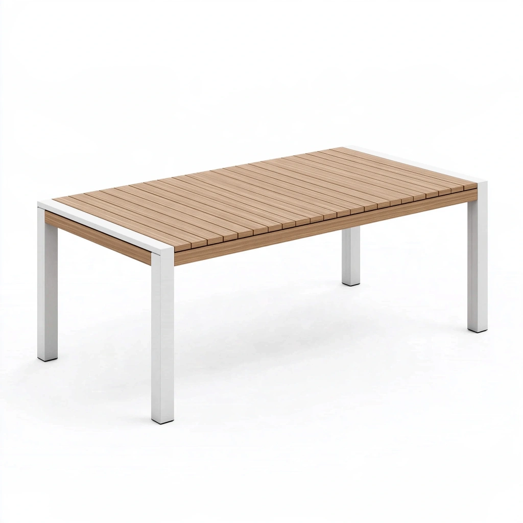 Stół ogrodowy 180 x 90 x 75 cm z drewnianym blatem i aluminiową ramą srebrny brązowy - prostokątny